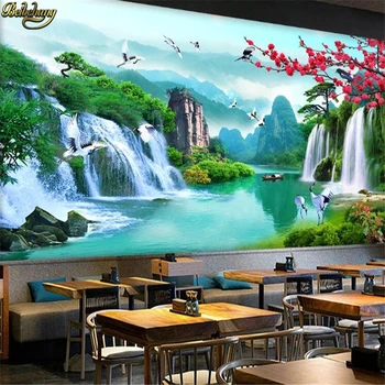 обои с водопадом бейбеханг, пейзаж на стену спальни, фото на заказ, 3D фреска, обои, современные обои, арт-фон, обои Изображение