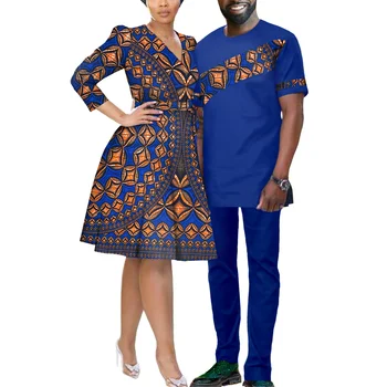 Одежда для африканских пар, мужское платье с принтом дашики и Анкара, женское платье с принтом, комплект одежды для пары, комплект из двух предметов Изображение