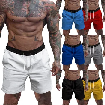 Однотонные мужские спортивные шорты из сетки, быстросохнущие спортивные шорты для лета, джоггеры для фитнеса, повседневные дышащие короткие брюки, шорты для мужчин Изображение