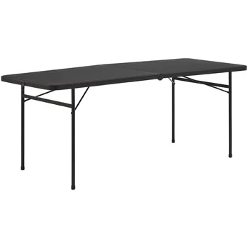Опоры 6-футовый складной пластиковый стол, черный настольный стол, стол для кемпинга, стол для кемпинга на открытом воздухе Изображение