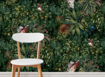 Персонализированные настенные обои на заказ, Тропический лес, большие листья, птица, спальня, гостиная, фоновая стена, papel de parede Изображение