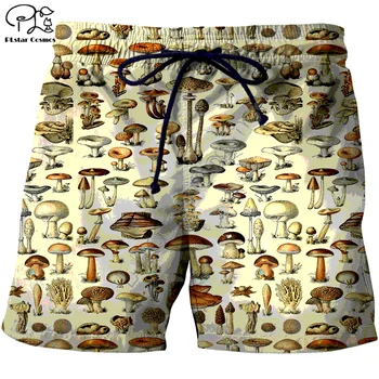 Пляжные шорты PLstar Cosmos Aop с грибным рисунком, летние повседневные мужские шорты с 3D принтом, Свободные быстросохнущие шорты Изображение