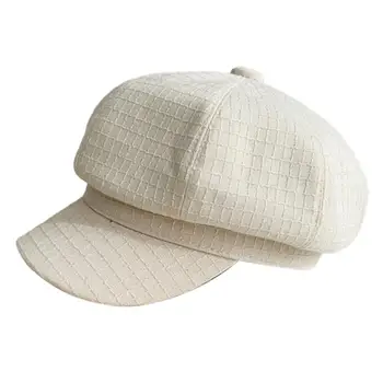 Повседневная шляпа, Однотонная шляпа, стильные функциональные женские зимние шапки, шляпы художника с широкими полями и винтажным дизайном берета для холода Изображение