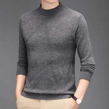 Повседневный свитер, Мужской свитер с круглым вырезом, пуловер из искусственной шерсти, Жаккардовая зимняя мужская одежда с длинным рукавом Изображение