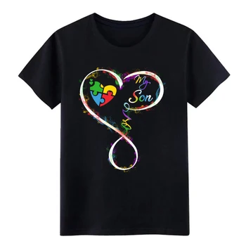 Подарочная футболка Love My Son Autism Awareness из 100% хлопка с круглым вырезом и коротким рукавом, Повседневная мужская футболка, Размер S-3XL Изображение