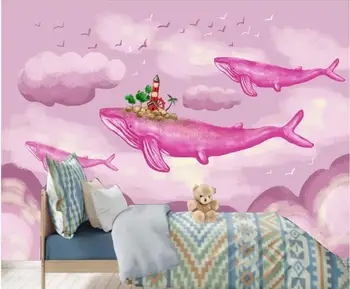 Пользовательские фото 3D обои Европейская ручная роспись кит розовый детская комната домашний декор 3d настенные фрески обои для стен 3 d Изображение