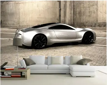 пользовательские фотообои 3D обои Современные серебристые динамичные крутые спортивные автомобильные обои для стен в рулонах домашний декор спальня Изображение