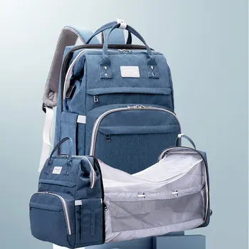 Портативная Складная кроватка для путешествий на открытом воздухе, рюкзак для ухода за ребенком, двойная сумка для матери и ребенка, Большая вместительная сумка для мамы Изображение