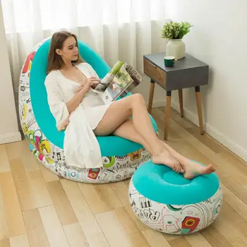 Портативный надувной диван-стул для отдыха с подставкой для ног, Надувной диван-мешок для отдыха, Ленивый диван-мешок, стул Изображение