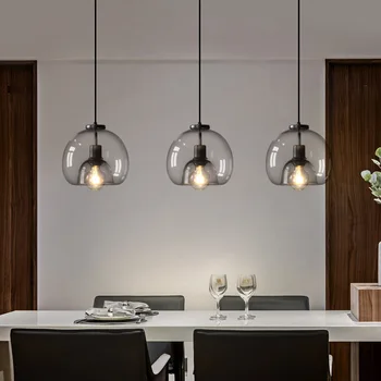 Потолочная люстра из скандинавского светло-Дымчато-серого стекла, светодиодное подвесное освещение для гостиной, Кухни, ресторана, кабинета, Декоративные лампы Изображение