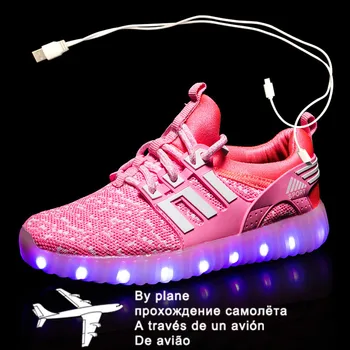 Размеры 25-37, обувь с подсветкой, USB-зарядка, Светящаяся светодиодная обувь для детей, мальчиков и девочек, Светящиеся кроссовки для детей tenis Изображение