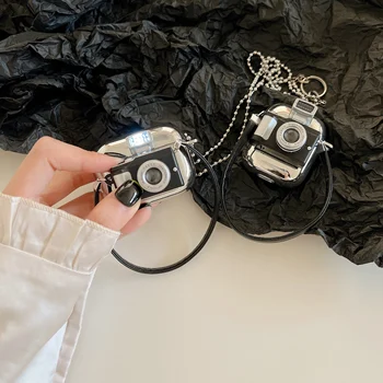 Ретро 3D камера Покрытие Серебряное Ожерелье Подвеска Подвесная Цепочка Для AirPods 3 Pro Чехол Air Pod 1 2 Защитный Чехол Для Наушников Изображение