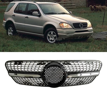 Решетка радиатора для Mercedes Benz W163 ML Class 1999-2004 черный/Серебристый передний бампер Сетка капота С защитой от насекомых Изображение