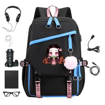 Рюкзак DemonSlayer, Японский Аниме-Рюкзак, Школьная сумка Для Девочек С USB-Портом Для зарядки, Рюкзак Для Ноутбука, Рюкзак Большой Емкости Изображение