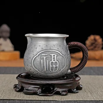 Серебряный кубок правосудия, стерлинговое серебро 999 пробы, благословение ручной работы, китайский домашний чайный сервиз, мужская чашка из стерлингового серебра Изображение