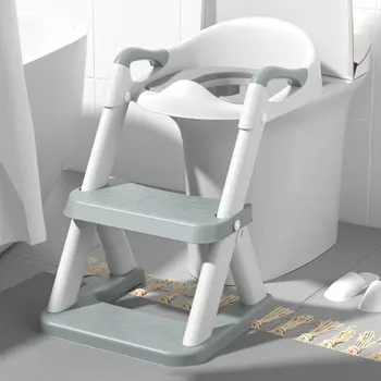 Сиденье для приучения к горшку, Туалет со стремянкой, для мальчиков и девочек, для малышей-Удобная Безопасная противоскользящая накладка, лестница Изображение