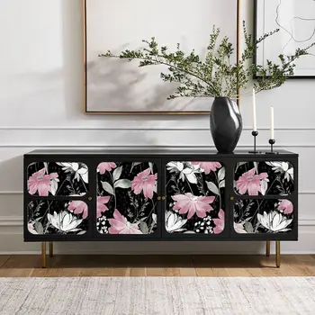 Скандинавские акварельные цветочные Самоклеящиеся обои, наклейка на стену спальни, Декор шкафа, наклейка для ремонта мебели Изображение