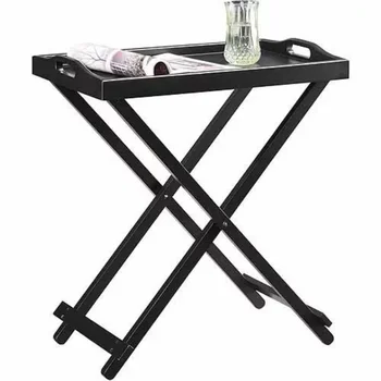 Складной столик с подносом Черный Современный дизайн Изготовлен из МДФ Ножки из массива дерева Уличные столы, окрашенные краской без свинца Изображение