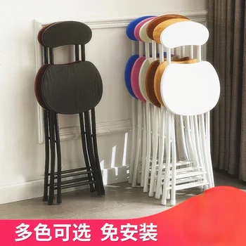 Складной стул, стул для домашней столовой, простой стул, кресло для отдыха, стул для общежития, кресло для балкона, Портативный круглый стул для взрослых Изображение
