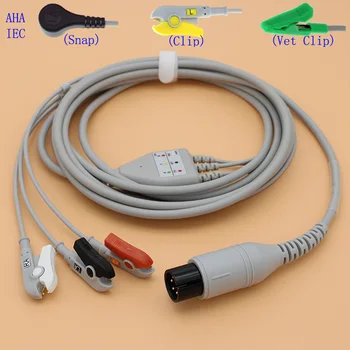 Совместим с ЭКГ-монитором пациента Biolight Goldway Spacelabs Mindray Contec с 3-проводным кабелем и электродным разъемом на кнопке/зажиме Изображение