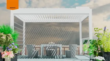 Современная автоматическая беседка для внутреннего дворика, наружные арки, биоклиматическая алюминиевая пергола, открывающаяся решетчатая крыша Изображение