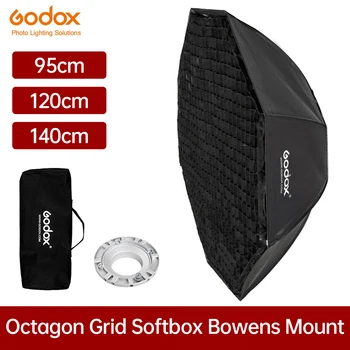 Софтбокс Godox 95 см 120 см 140 см с восьмиугольной ячеистой сеткой софтбокс софтбокс с креплением Bowens для студийной вспышки Изображение