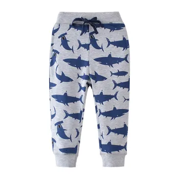 Спортивные штаны с тиграми для мальчиков 2-7 лет, детская одежда, детские брюки с рисунком животных на шнурке полной длины Изображение