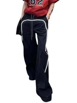 Стильные Женские брюки-карго Domingbub с множеством карманов и широким дизайном штанин для повседневной и уличной моды Изображение