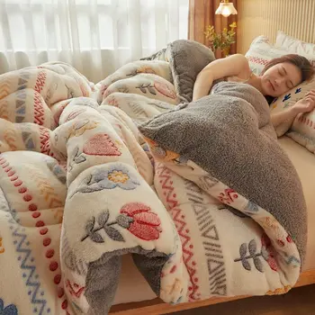 Супер Теплое одеяло из овечьего Флиса, Зимнее Утолщающее Теплое Одеяло из Кораллового Флиса, Одноместное Двухместное Студенческое Фланелевое одеяло в общежитии Изображение