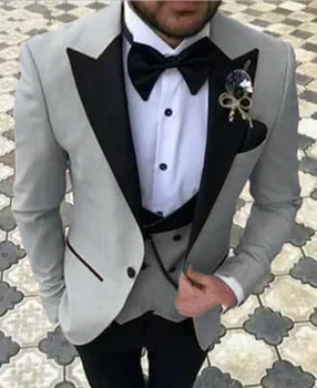 Сшитый на заказ Мужской свадебный костюм Terno Slim для жениха Masculino (куртка + брюки + жилет + галстук-бабочка), Мужские Костюмы из 3 предметов для мужчин Изображение
