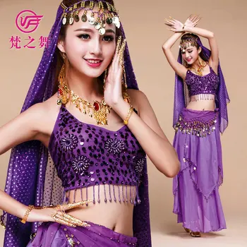 Танец Живота Индийской Девушки Тяньчжу, Высококачественный тренировочный костюм, топ + юбка, комплект из 2 предметов Изображение