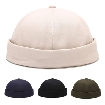 Уличные шляпы Арендодателя в стиле хип-хоп, мужские однотонные Винтажные шляпы Моряка из Хлопчатобумажной ткани, Регулируемые Шапочки без полей, Кепки для женщин Изображение