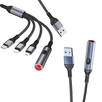 Универсальный Кабель 4 В 1 с несколькими USB-кабелями в Нейлоновой Оплетке, Шнур для Быстрой зарядки, Адаптер с Разъемами Micro Port для Прикуривателя Type-C для Сигар Изображение