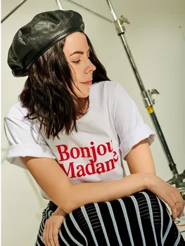 Хлопковая футболка со слоганом Bonjour Madame, летняя модная белая рубашка Изображение