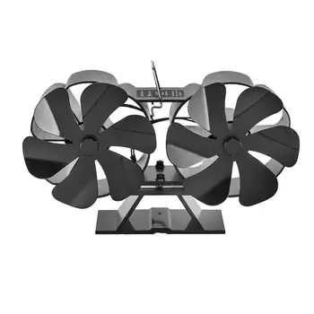 Черный камин с двумя головками, высокоэффективное рассеивание тепла, 12-лопастная дровяная горелка, бесшумный высокотемпературный каминный вентилятор SF707T Изображение