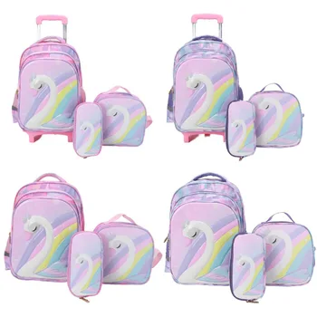 Школьный рюкзак на колесиках, Школьные сумки-тележки для девочек и мальчиков, Детский школьный багаж на колесиках, Школьный рюкзак на колесиках для девочек Изображение