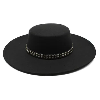 шляпы для женщин, шляпа с плоскими широкими полями 9,5 см, роскошная мужская шляпа, джазовая фетровая шляпа, дизайнерская бесплатная доставка, черные фацинаторы для женщин, элегантные Изображение