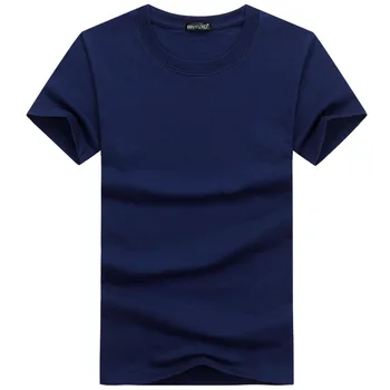№ 2 A1003 Повседневный стиль, простые однотонные мужские футболки, Хлопковые темно-синие футболки Regular Fit, Летние топы, футболки, Мужские Изображение